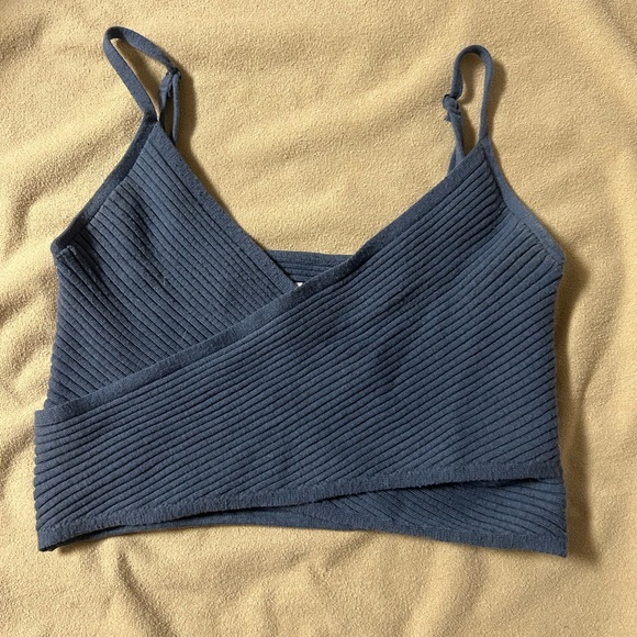 Aerie Cross Front Sweater Tank Top, Navy - Picture 3 of 7